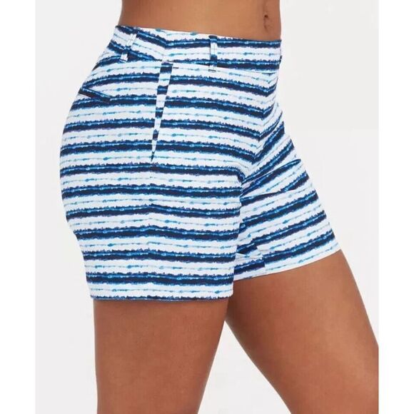 Spanx 50213R Women’s Sz Medium White/Blue Painted Stripes 6" Sunshine Shorts - Picture 7 of 8